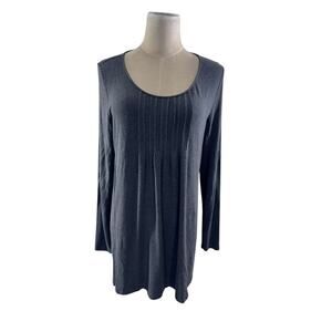 "Eileen Fisher" Gray, Jersey Top, Tunic ,Pintuck, Scoop Neck, Petite L, Charcoal